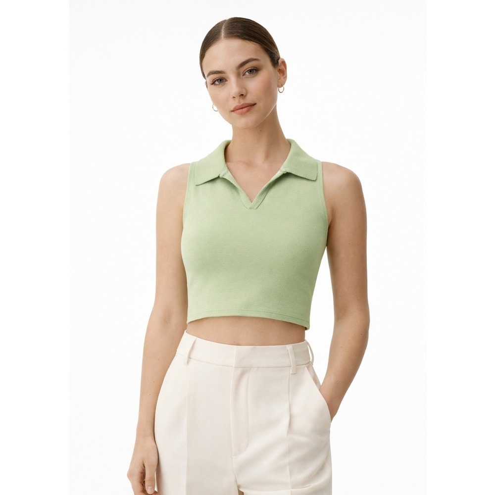 Sun-deh Aritzia Knox Sleeveless Polo Crop Top Sagebrush Green Small NWT